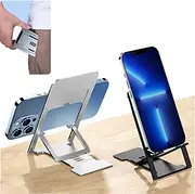 mciskin Ultra Thin Portable Foldable Mobile Phone Stand Adjustable Foldable Desk Stand Travel Bag Stand Compatible with iPhone Smartphones and iPad Tablets (1 Piece/Silver)