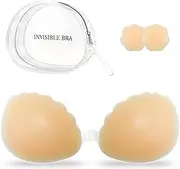[AWXUOCK] Invisible Strapless Bras Reusable Stick On Bra Skin-Friendly Sticky Push Up Adhesive Bra for Party, Bar, Wedding, Beach, Backless for Women