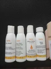 GiGi pre-wax cleanser, wax remover, cooling gel, hair minimizer, wood sticks set