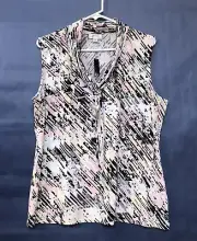 Tahari Woman Top XL Pink/black Print Sleeveless Tie-neck Stretchy