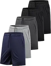 [AKAWOOKO] 5 Pack Men's Athletic Gym Shorts with Pockets Quick Dry Activewear Workout Running Shorts for Men