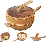 Titanium Micro-Pressure Clay Non-stick Health Cooker, Home Cooking Pan, Multifunctional Non-Stick Clay Pressure Cooker with Steamer Basket, for Steaming and Cooking(A)