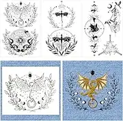 Water Soluble Embroidery Patterns - 3 Sheets Fantastic Dragon Stick and Stitch Embroidery Paper Designs, Mystic Wreath Theme Wash Away Transfer Paper Stabilizers for Hand Sewing Lovers