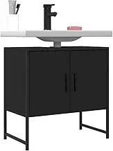 Black Bathroom Sink Cabinet 60x33x60 cm, Engineered Wood, Powder-Coated Steel, Ample Storage, Space-Saving Design, Wall Mounted, Organizer