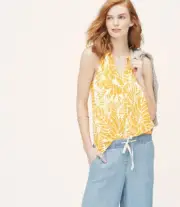 New Ann Taylor LOFT Women Stenciled Leaf Yellow Cotton Tie Halter Top S Petite
