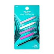 Equate Mini Tweezers Set - Slanted, Pointed, Flat Edge & Mascara Wand, 5 Pieces