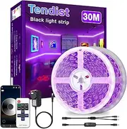 TENDIST 30M Black Light Strip, Bluetooth Purple LED Strips Lights with RF Remote Control and Smart App, 24V UV Blacklight Glow in The Dark Lights for Poster, Bedroom, Party Lighting (15M*2)