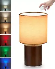 UMEXUS Rechargeable Cordless Table Lamp with Timer, Remote, Dimmer, 10" Wood ...