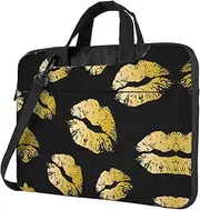 Gold Lips Print Protective Laptop Bag Versatile Bags Computer Case Soft Women Men Unique