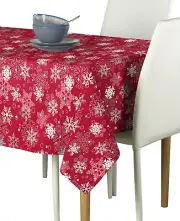 100% Milliken Polyester Winter Red Snowflakes Tablecloths - Assorted Sizes!