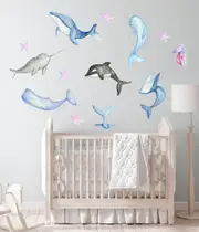 Dreamy Whales Australian Design Hand Painted Peel & Stick, Removable Wall Decal. Nursery, Kids Playroom, Kids Teens Bedroom