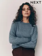 Blue Chambray Soft Touch Crew Neck Knitted Jumper with Alpaca (E55466) | $41