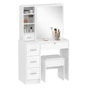 Advwin Dressing Table Set with Slide Mirror and Stool Vanity Desk Hiden Storage Lockable Drawer White