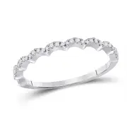 14k White Gold Round Diamond Scalloped Stackable Band Ring 1/8 Ctw