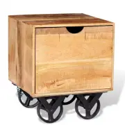 Side Table with Drawer Wheels Bedside Table Sofa End Table Mango Wood vidaXL