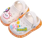 [JUXI] Toddler Clogs Girls Boys Clogs Garden Shoes Cartoon Slides Toddler Sandals Beach Kids Slippers, White, 8 Toddler