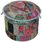 Bohemian Round Fabric ottoman Cover Vintage Patchwork Pouffe Accent Foot Stool