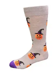 Hot Sox Men's Witch Pumpkin Crew Sock 1 Pair, Grey Heather, Men's 10-13