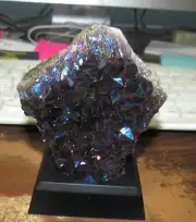 METALIZED AMETHYST CRYSTAL CLUSTER GEODE FROM BRAZIL CATHEDRAL W/ WOOD BASE