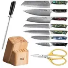 10x TURWHO Kitchen Knife Block Set Japan VG10 Damascus Steel Chef Knife Santoku
