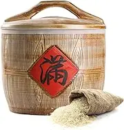 Ceramic rice bucket for Household Kitchen Large Grain Dispenser 11lb 22lb 33lb Dry food Rice Storage Container Large Ceramic Rice Cylinder for Flour Sugar Cereal(22LB)