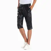 Mens Faux PU Leather Shorts Wet Look Stretchy Half Pants Knee Length Fashion New