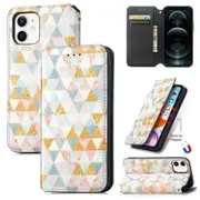 For Apple iPhone 12 Leather Wallet Flip Case With RFID Blocking Credit Card Holder Slots Cover - Nordic Rhombus