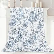 JarThenaAMCS Floral Fuzzy Blanket Blue Flowers Throw Blanket Decorative Soft Cozy Flannel Blanket for Home Bed Sofa Couch Chair, 50 x 60 Inch