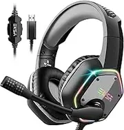 EKSA E1000 USB Gaming Headset for PC - Over Ear Headphones with Cable, Nosie Cancelling Mic, Surround Sound, RGB Lighting - Gaming Headphones with Microphone for PS4/PS5 Console, Laptop