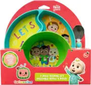 The First Years Cocomelon Mealtime Set with Divided Suction Plate Bowl and Sp...
