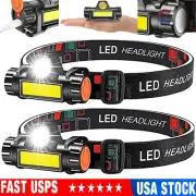 2 Pack USB Rechargeable Headlamp Waterproof LED Headlight Flashlight w/ Battery