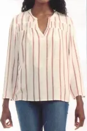 Splendid Ladies' V-Neck Blouse. Loose Fit, Size Small, Pink Stripe, 85% Rayon.￼