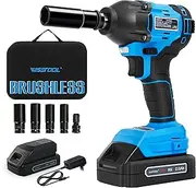 [WISETOOL] Cordless Impact Wrench,1/2 inch Electric Impact Wrench,Brushless Power Impact Wrench Set for Car Tires,Max Torque 260 ft-lbs,2.0A Li-ion Battery