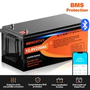 12V 200Ah Lithium Iron Phosphate Battery LiFePO4 Rechargeable Camping RV Solar