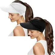[ACTLATI] Sun Visor Hat for Women Ponytail Sports UV Protection Cap Wide Brim Empty Top Visor Hats for Outdoor Beach