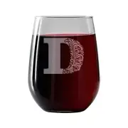 Monogram D | Stemless Wine Glass 17oz | Free wine/food pairing card