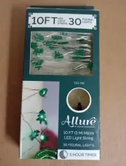 10 Ft. Micro LED Light String with 30 Pine Shaped Light 5Hour Timer 2 AA Not Inc