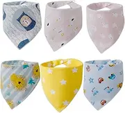 ANDRESLAD Baby Eating Bib 6pcs Cotton Baby Smock Bib for Eating Solids Newborn Boys and Girls Bib Waterproof Soft Cotton Material