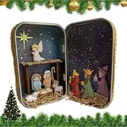 Christmas Nativity Set - Nativity Tabletop Scenes | Nativity Manger Set | Nativity Figurines Tabletop Nativity | Wooden Hand-Painted Holy Family Religious Figurine, Holy Crafts for Living Room Home