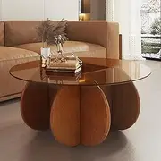 dnziqi Glass Coffee Table (Walnut + Brown, 31.5in)