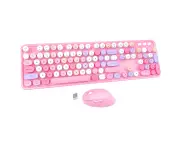 2.4GHz Colorful Computer Wireless Keyboard Mouse Combos Full-Sized Keyboard-Pink