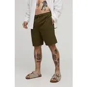 Mens Khaki Long Length Seersucker Check Swim Short