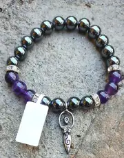 Goddess Hematite and Amethyst Purifying 8mm Bead Stretch Bracelet New
