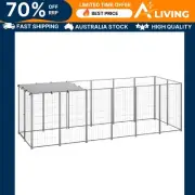 Dog Kennel Silver 330x110x110 cm Steel Outdoor Pet House Large Dog Shelter 50786