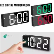 1/2x Bedside Digital Clock Mirror LED Display Desk Table Time Temperature Alarm