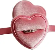 [JOYMENTHERE] Heart Shaped Velvet Ring Box Jewellery Packaging Storage Box With Ribbon Marriage Proposal, Gift, Gift Box with Detachable Lid for Proposal Engagement Wedding Ceremony (Pink)