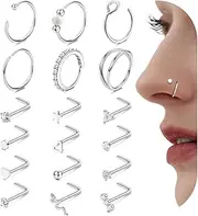 [Jstyle] 14K Gold Nose Rings for Women Men - 20G Stainless Steel Nose Rings Hoops L Shaped Studs Hypoallergenic Nostril Piercings Jewelry Helix Cartilage Daith Tragus Sleeper Earrings Gold/Silver