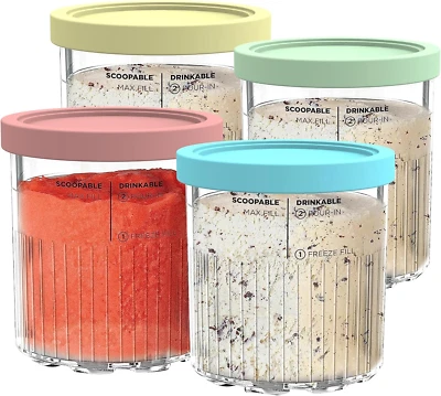 Replacement Ninja Creami Pints and Lids - 4 Pack NC501, NC501 NC500 Series Del
