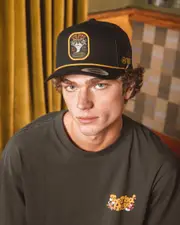 [The Mad Hueys] The Mad Hueys Men's Double Spit Twill Trucker Cap in Black One Size Black