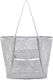 [Generic] Mesh Bag for Beach - Pool Bags | Foldable Beach Toy Bags with Handle, Large Capacity for Swimming, Travel, Beach